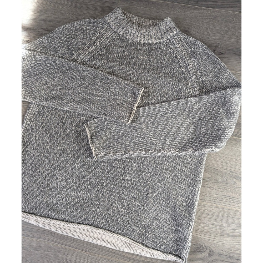 DKNY Mens Grey Marled Chunky Knit Cotton Mock Neck Raglan Sweater Large